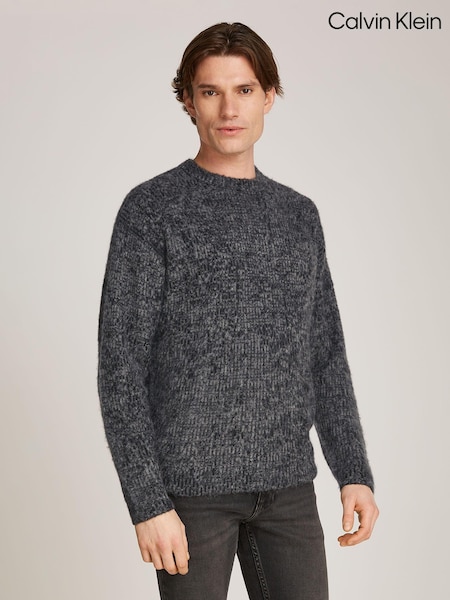 Calvin Klein Black Jacquard Alpaca Blend Crew Neck Jumper (AC2411) | €93
