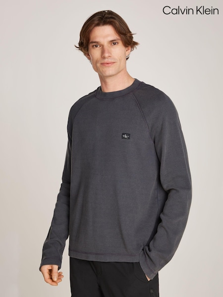 Calvin Klein Metallic 100% Cotton Washed Woven Label Waffle Raglan T-Shirt (AC2415) | €60