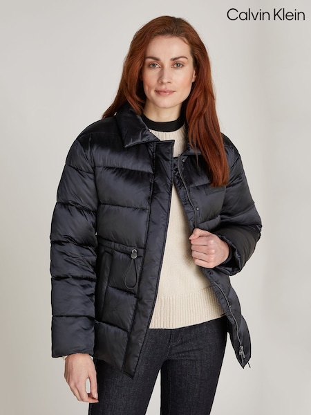 Calvin Klein Black Padded Satin Drawstring Jacket (AC2423) | €329