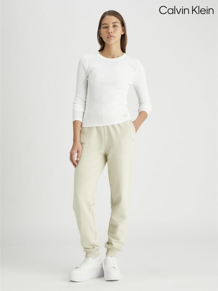 Calvin Klein White Woven Label Rib Long Sleeved Top (AC2440) | 99 QAR