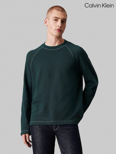 Calvin Klein Green 100% Cotton Washed Woven Label Waffle Raglan T-Shirt (AC2447) | 185 QAR