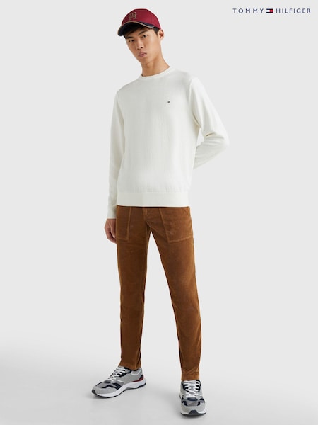 Tommy Hilfiger Organic Pima Cotton Cashmere Crew Neck White Sweater (AC2457) | 459 LEI
