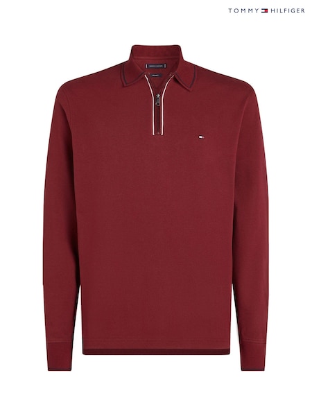 Tommy Hilfiger Red Regular Fit Long Sleeved Quarter Zip Detail Polo Shirt (AC2462) | €59