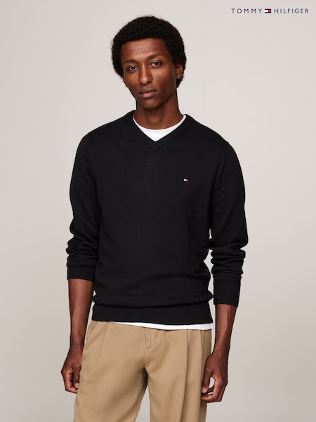 Tommy Hilfiger Black Pima Cashmere V-Neck Sweater (AC2463) | €157