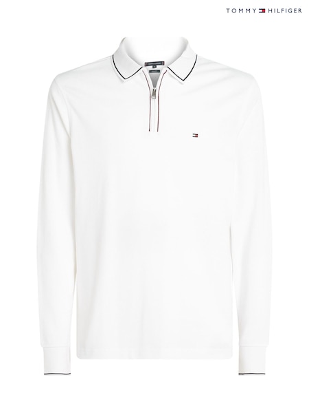 Valkoinen - Tommy Hilfiger Normaali istuvuus Pitkä hiha Quarter Zip Detail Pikeepaidat (AC2471) | €99