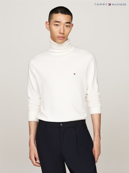 Tommy Hilfiger White Pima Cotton Cashmere Roll Neck Sweater (AC2476) | R$ 1,185
