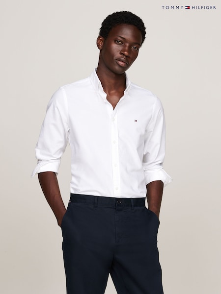 Tommy Hilfiger White Slim Fit Oxford Dobby Shirt (AC2501) | 421 QAR