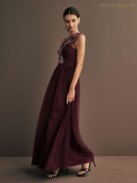 Maya One Shoulder Tulle Maxi Dress With Embellished Motif (AC2506) | 82 €