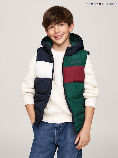 Tommy Hilfiger Green Colourblock Ribstop Padded Vest (AC2546) | 469 LEI