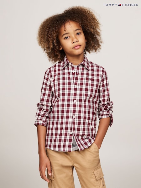 Tommy Hilfiger Red Regular Fit Small Check Long Sleeved Shirt (AC2553) | 234 LEI