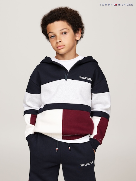 Tommy Hilfiger Red Colourblock Fleece Zip Hoodie (AC2559) | ‏277‏₪