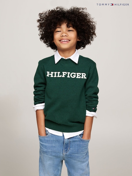 Verde - Tommy Hilfiger Albastru Croială clasică Monotype Pulover (AC2562) | 287 LEI