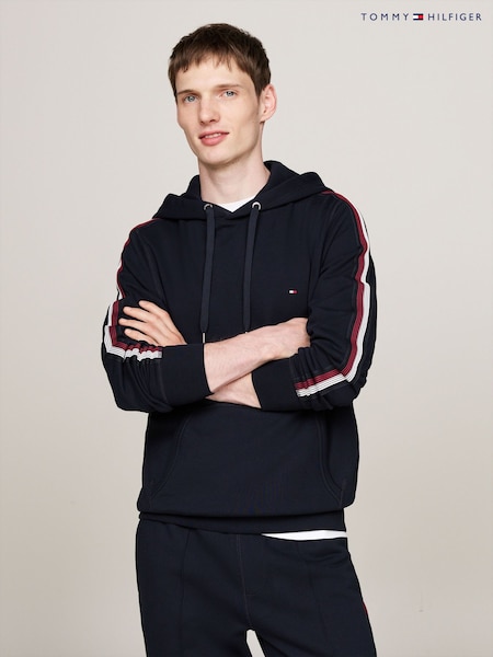 Tommy Hilfiger Blue 100% Cotton Global Stripe Tape Hoodie (AC2577) | R$ 1,285