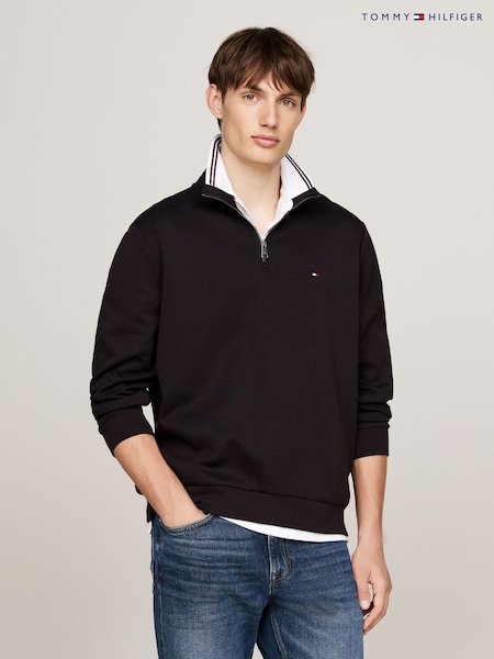 Tommy Hilfiger Black Essential Intechno Quarter Zip Sweatshirt (AC2596) | AED349