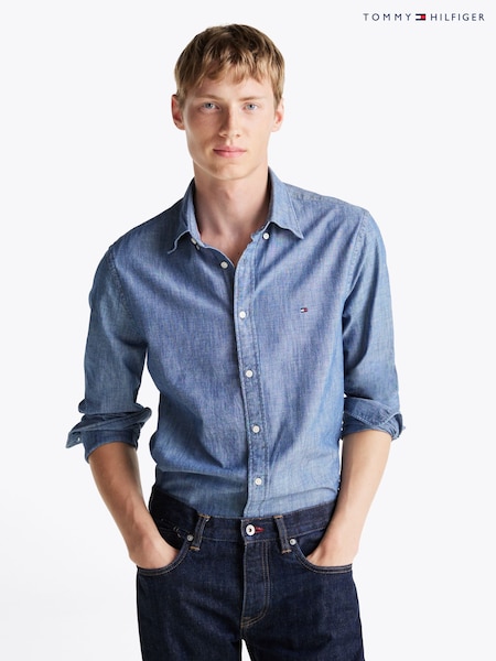 Tommy Hilfiger Blue 100% Cotton Chambray Solid Shirt (AC2601) | €59