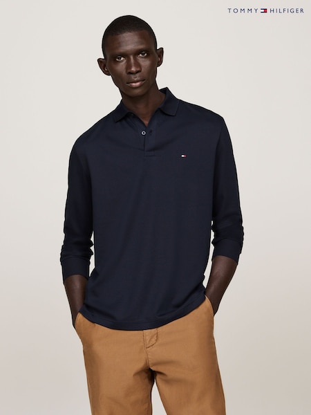 Tommy Hilfiger Blue Regular Fit Long-Sleeved Liquid 100% Cotton Polo Shirt (AC2614) | €119