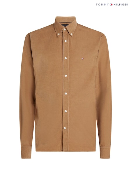טבעי - Tommy Hilfiger Regular Fit Solid Corduroy 100% Cotton Shirt (AC2621) | ‏453‏₪