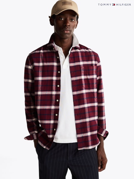 Tommy Hilfiger Red 100% Cotton Brushed Shadow Check Shirt (AC2628) | €66