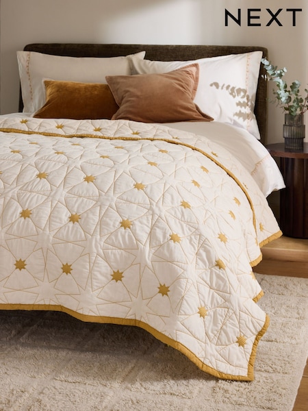Natural Embrodiered Star Bedspread (AC2631) | €69 - €120