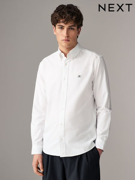 White Slim Fit Long Sleeve Oxford Shirt (AC2634) | kr420