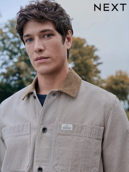 Neutral Stripe Corduroy Collar 100% Cotton Shacket (AC2639) | $78