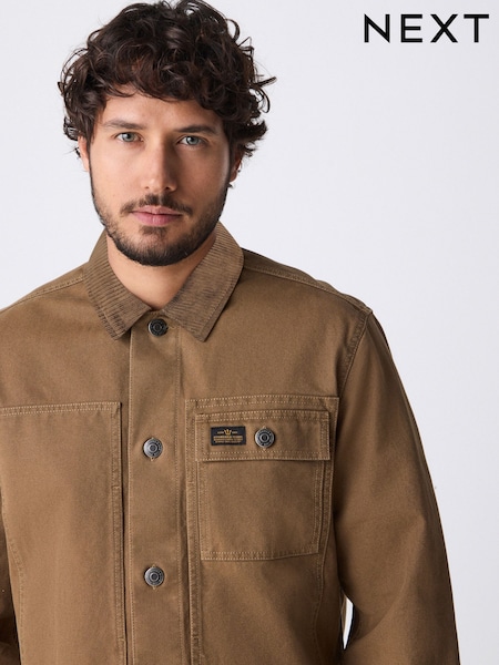 Stone Canvas Chore 100% Cotton Jacket With Corduroy Collar (AC2640) | R$ 460