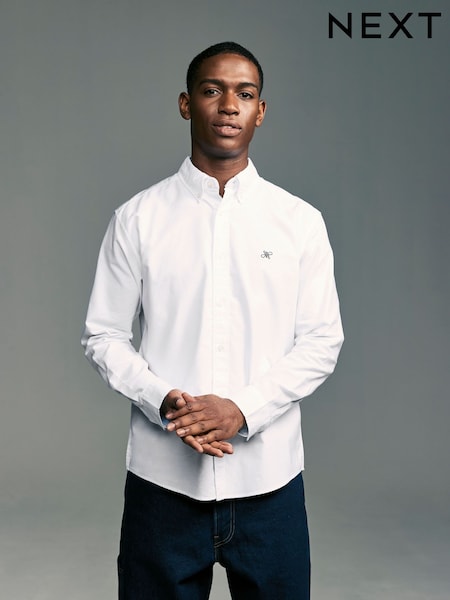 White Regular Fit Long Sleeve Oxford Shirt (AC2642) | SGD 46