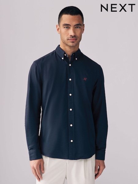 Navy Blue Slim Fit Long Sleeve Oxford Shirt (AC2646) | R$ 250