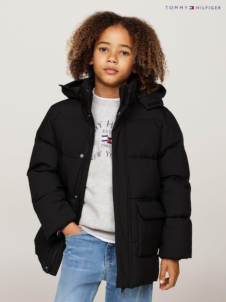Tommy Hilfiger Black Monotype Ribstop Puffer Jacket (AC2660) | AED757