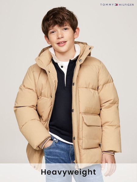 Tommy Hilfiger Brown Monotype Ribstop Puffer Jacket (AC2664) | AED757