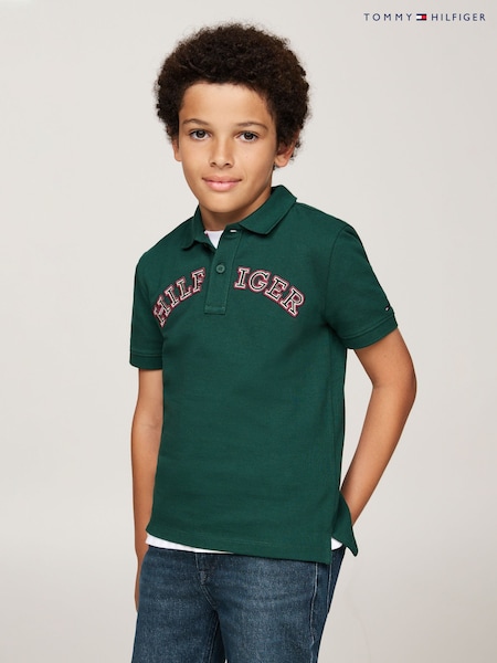 Tommy Hilfiger Green Regular Fit Monotype Short Sleeved 100% Cotton Polo Shirt (AC2665) | AZN 100