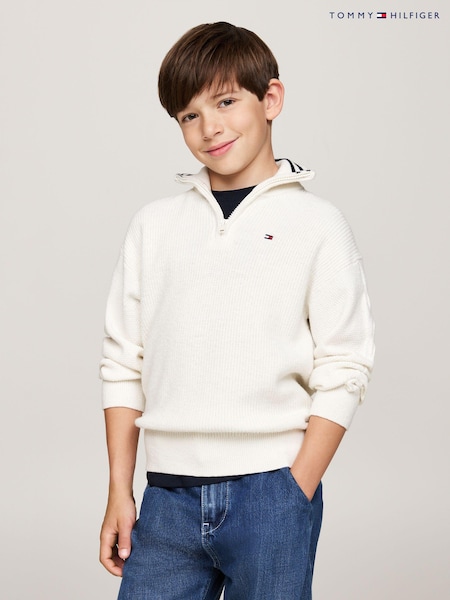 Cream - Pulover Tommy Hilfiger cu fermoar sfert (AC2671) | 287 LEI