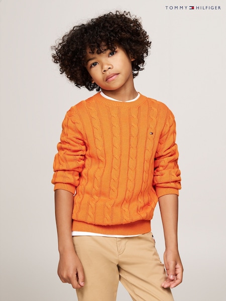 Portocaliu - Pulover cu torsade și croi standard Tommy Hilfiger Fitessential (AC2692) | 260 LEI