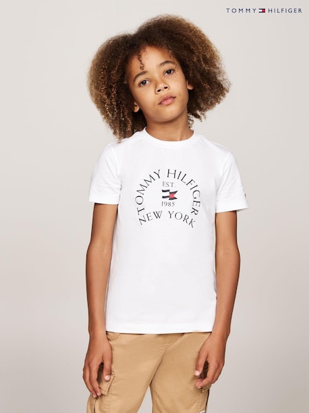 Wit - Tommy Hilfiger Regular Fit Nautical Arch Printed Short Sleeved 100% Cotton T-shirt (AC2693) | € 31