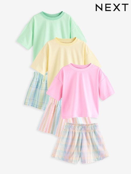 Rosa/amarillo - 100% Cotton Short Pyjamas 3 Pack (3-16yrs) (AC2717) | 41 € - 51 €