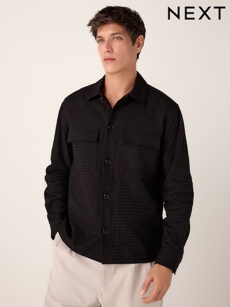 Black Textured Waffle Long Sleeve 100% Cotton Shirt (AC2751) | 275 zł