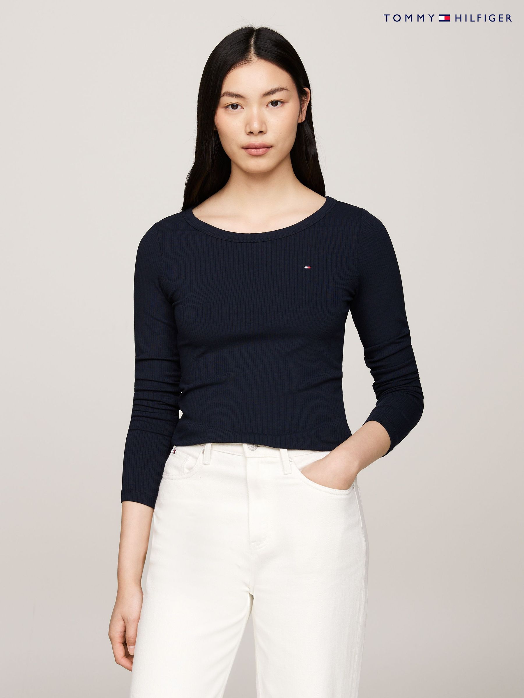 Long sleeve tommy hilfiger top womens sales