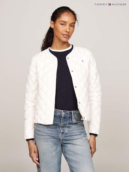 Tommy Hilfiger White Down Quilted Collarless Jacket (AC2914) | ₪704