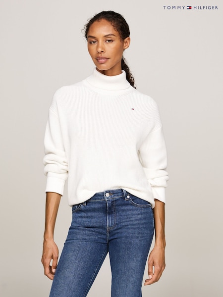Tommy Hilfiger Cream Cotton Roll Neck Cream Jumper (AC2919) | €179