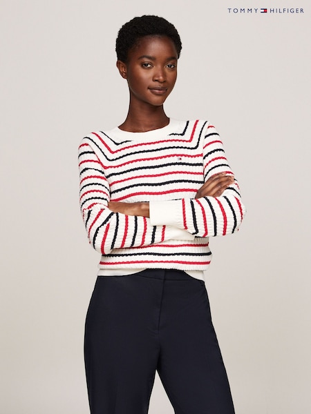 Tommy Hilfiger Stripe 100% Organic Cotton Cable Crew Neck Sweater (AC2922) | AZN 301