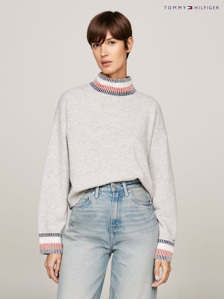 Tommy Hilfiger Grey Global Relaxed Mock Neck Sweater (AC2926) | €204