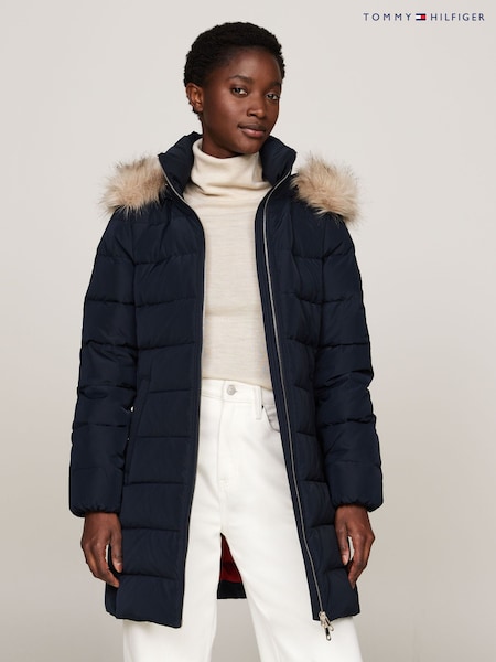 Tommy Hilfiger Blue Heritage Down Tyra Coat With Faux Fur (AC2934) | ₪1,509
