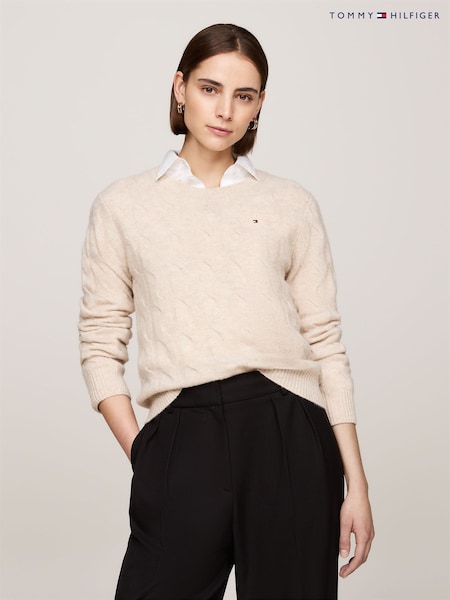 Vaalea beige - Tommy Hilfiger Soft Wool Cable Crew Neck Jumper (AC2951) | €221