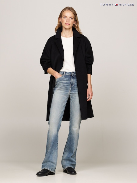 Tommy Hilfiger Black Regular Fit Wool Belted Coat (AC2955) | €212