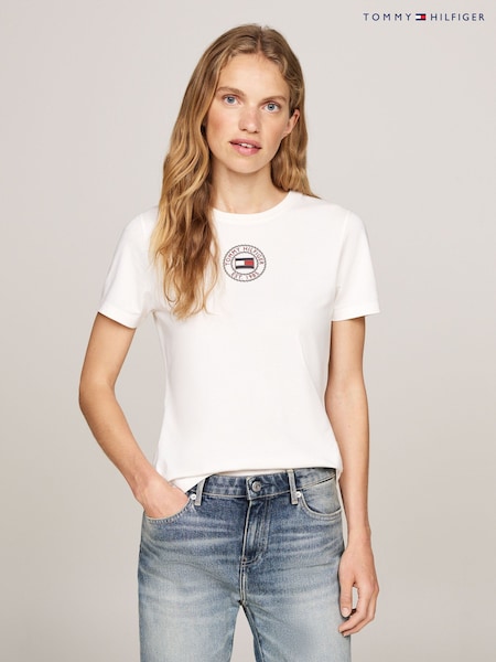 Tommy Hilfiger White Slim Fit Nautical Graphic Crew Neck Short Sleeved T-Shirt (AC2959) | €25