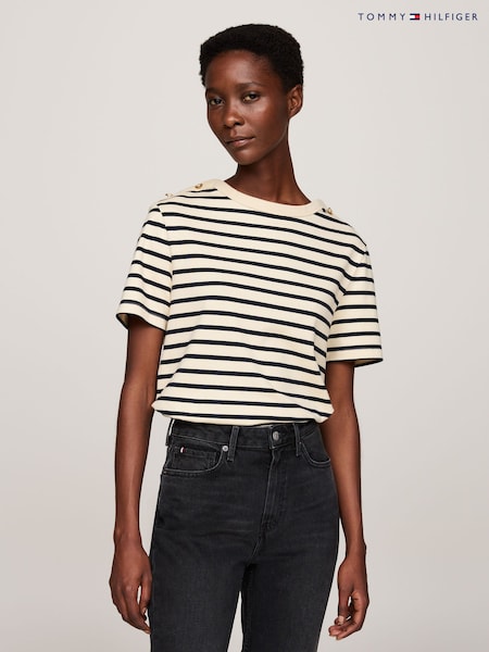 Tommy Hilfiger Nude Regular Fit Stripe Crew Neck Short Sleeved 100% Cotton T-Shirt (AC2971) | OMR15