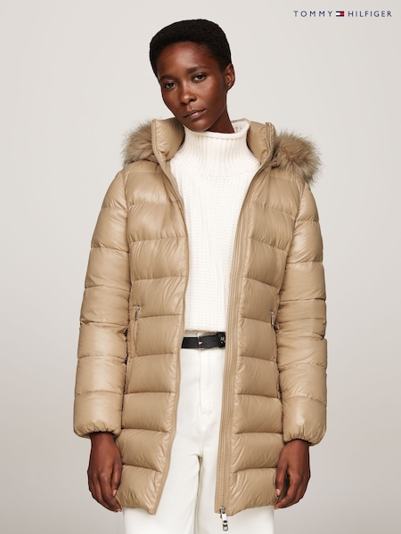 Tommy Hilfiger Brown Tommy Hilfiger Gloss Down Tyra Brown Coat With Faux Fur (AC2975) | 18,024 UAH