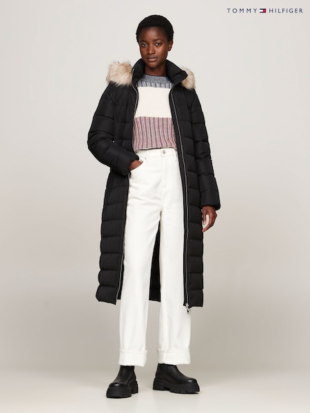 Tommy Hilfiger Heritage Down Tyra Maxi Black Jacket With Faux Fur (AC2976) | ‏1,609‏₪