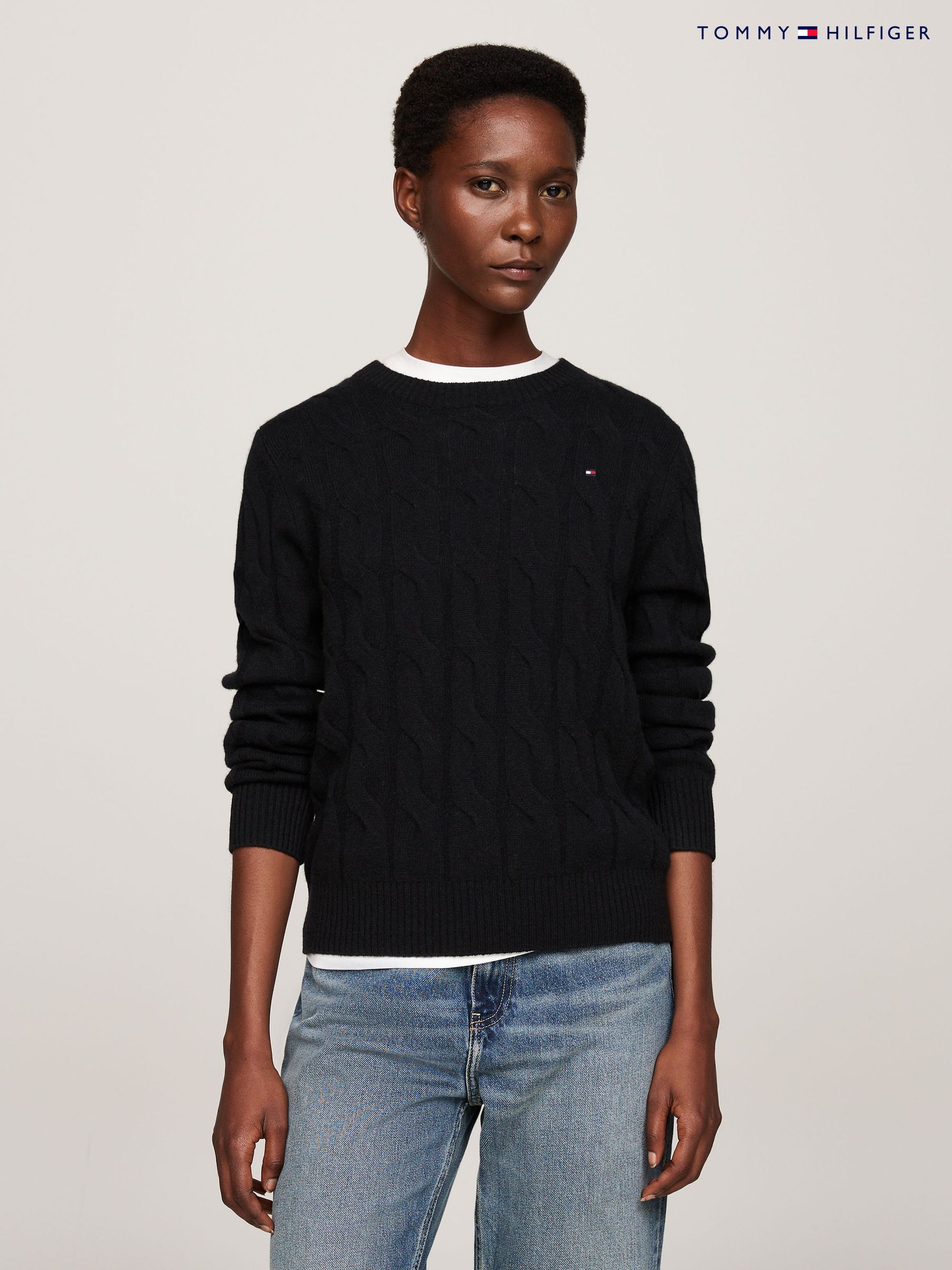 Tommy hilfiger black crew neck jumper cheap