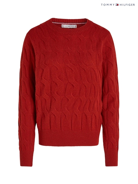 Tommy Hilfiger Red Soft Wool Cable Crew Neck Sweater (AC2979) | 730 LEI